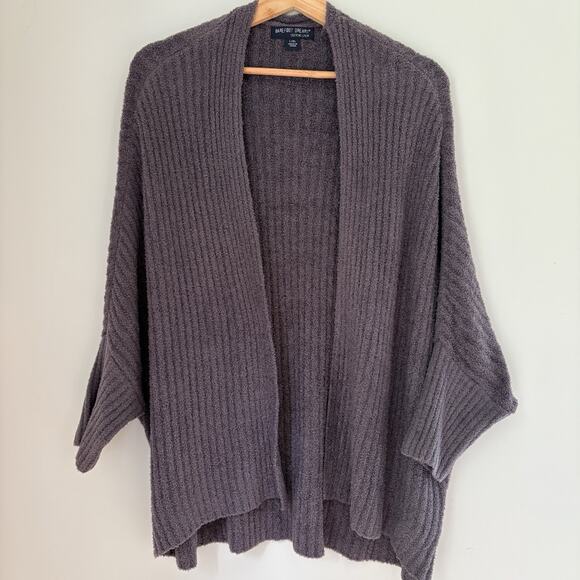 BAREFOOT DREAMS Cozychic Lite Knit Open Cardigan Sweater Purple/Gray L/XL Hygge - Picture 5 of 11